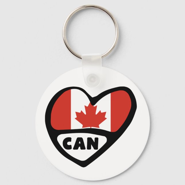 Canada Country Code Flag Heart Keyring, CAN Keychain (Front)