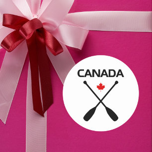 Canada Crossed Paddle Oars Maple Leaf Light-Color Classic Round Sticker