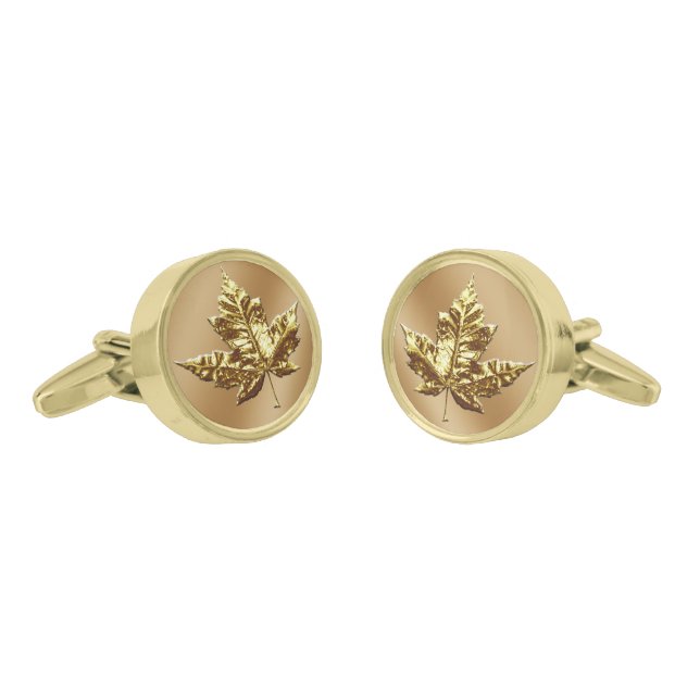 Canada Cuff Links Personalize Gold Maple Leaf Gift (Angled)
