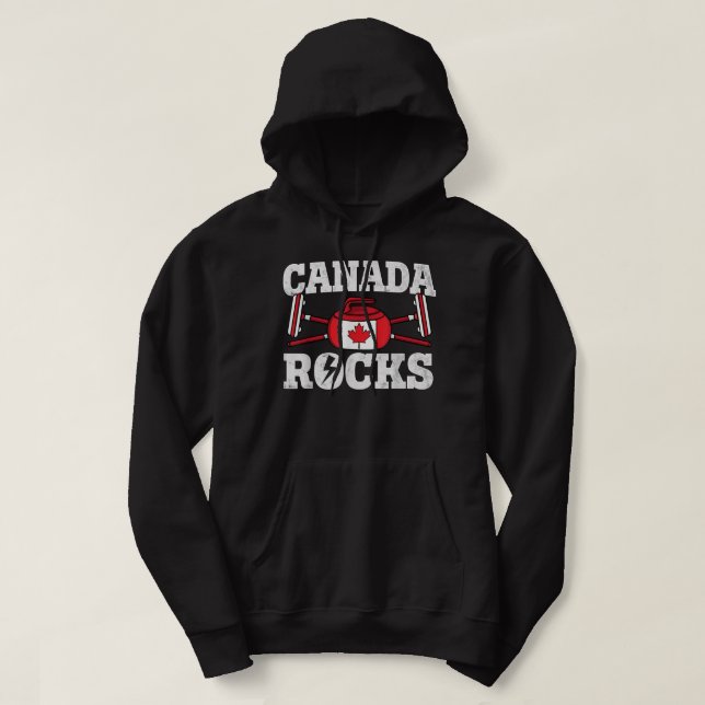 Canada Curling Broom Winter ice Sports Canadian Fl Hoodie (Design Front)