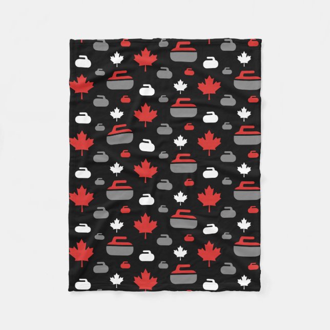 Canada Curling Rocks Fleece Blanket (Customizable) (Front)