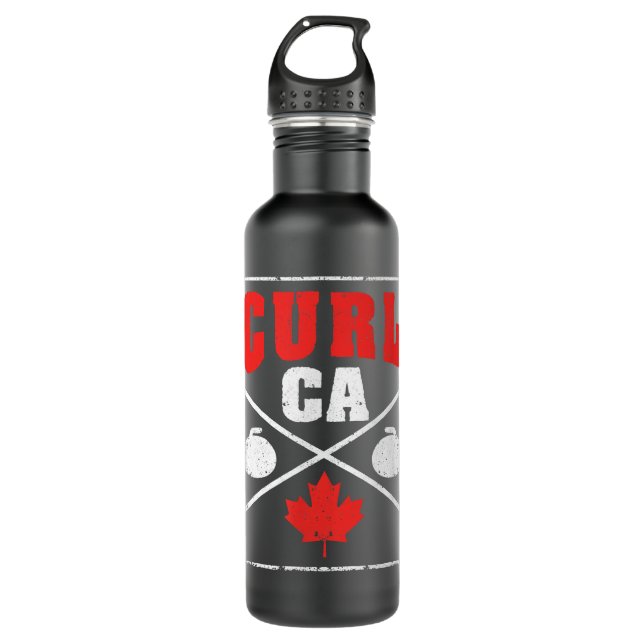 Canada Curling Team Canadian Curler Player Winter Stainless Steel Water Bottle (Front)