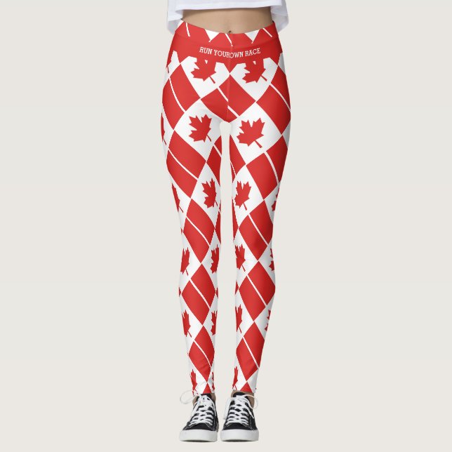 CANADA Custom Text RUN YOUR OWN RACE Flag Leggings (Front)