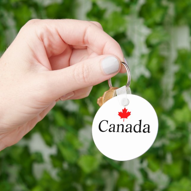 Canada custom text with red maple leaf minimalist keychain (Hand)