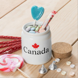 Canada custom text with red maple leaf patriotic candy jar
