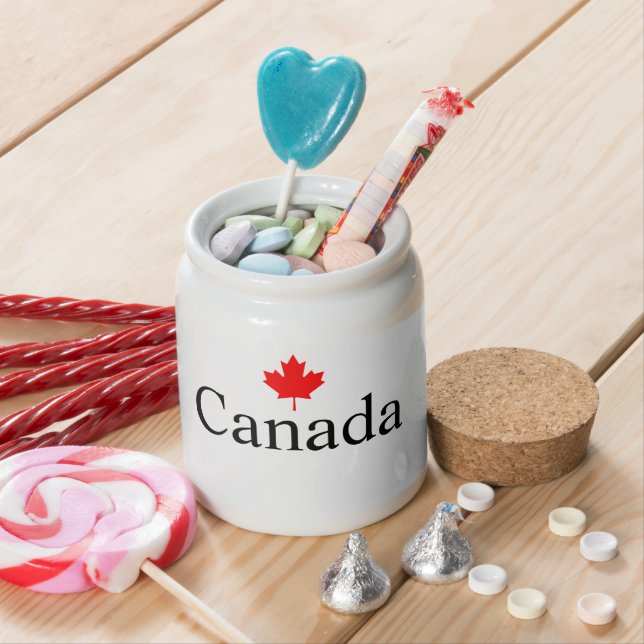 Canada custom text with red maple leaf patriotic candy jar (In Situ)