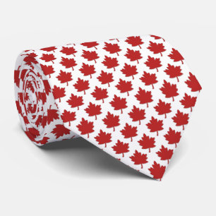 Canada Dark Red Maple Leaf White Neck Tie