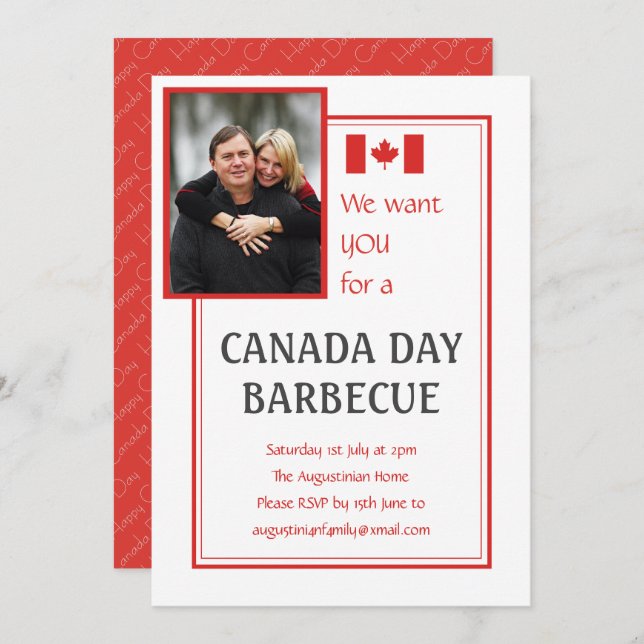 CANADA DAY BBQ BARBECUE Customizable PHOTO Invitation (Front/Back)