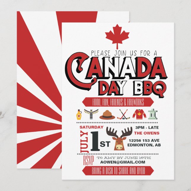 Canada Day BBQ Party Invitation (Front/Back)