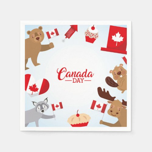 Canada Day Bear Beaver Moose Wolf  Holidays Napkins