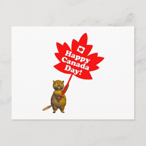 Canada Day Beaver and Maple Leaf Postcard