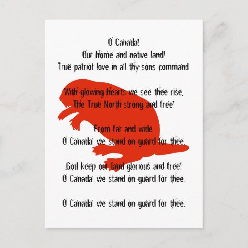 Canada Day Beaver Red White Anthem Postcard