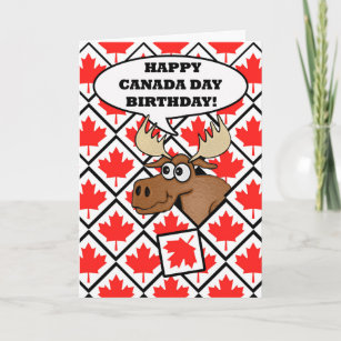 Canada Day Birthday Card, Moose, Maple Leaves Card