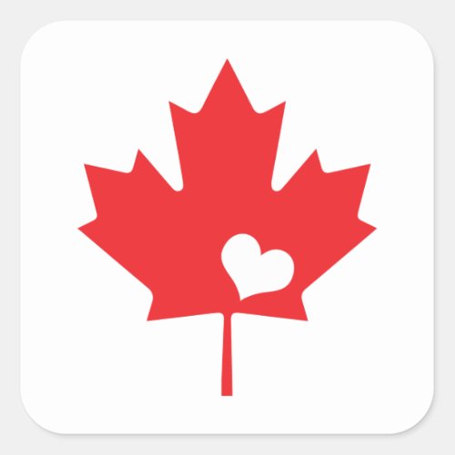 Canada Day Canadian Maple Leaf and Heart Square Sticker