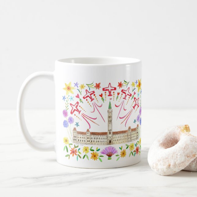 Canada Day Canadian Parliament House Canada Strong Coffee Mug (With Donut)