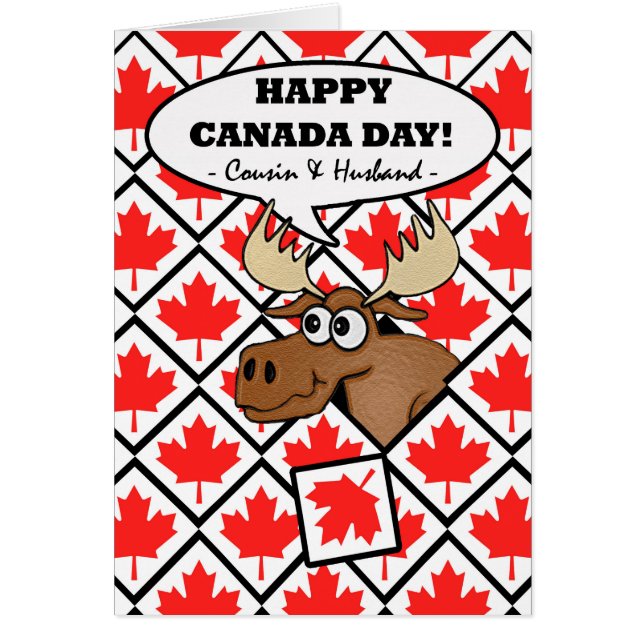 Canada Day for Cousin and Husband, Funny Moose Cards (Front)