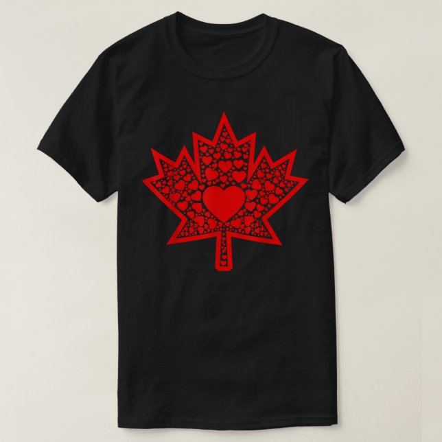 Canada Day Heart Maple Leaf Canadian T-Shirt (Design Front)