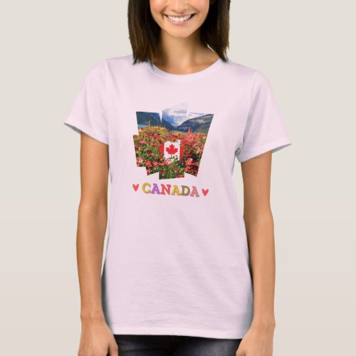 Canada Day Lake Louise Rocky Mountains Flowers T_Shirt