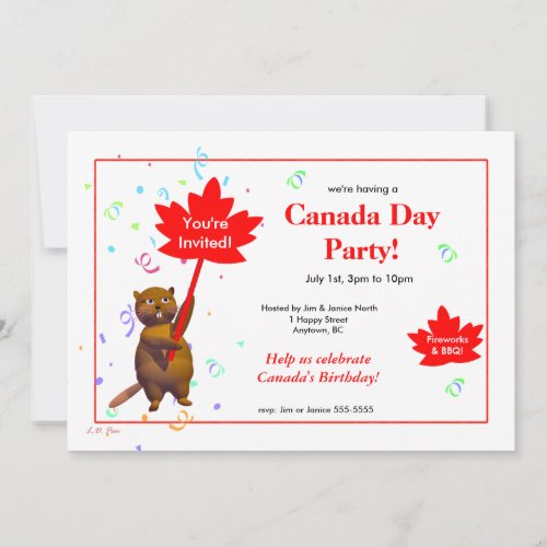 Canada Day Party Beaver Personalized Invite