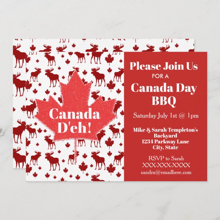Canada Day Party Invitations Moose and Maple Leaf