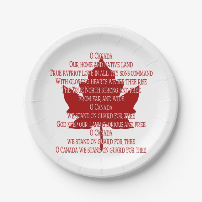 Canada Day Plates Canada Anthem Paper Plates (Front)