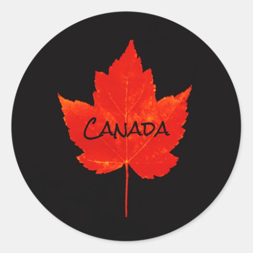 Canada Day Red Black Maple Leaf Classic Round Sticker