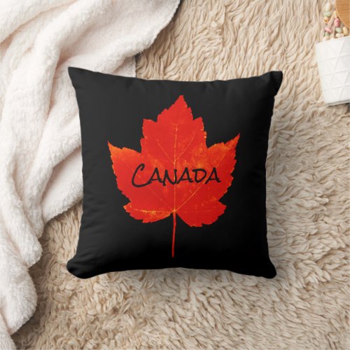 Canada Day Red Black Maple Leaf Throw Pillow