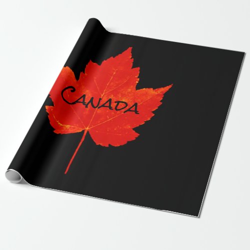 Canada Day Red Black Maple Leaf Wrapping Paper