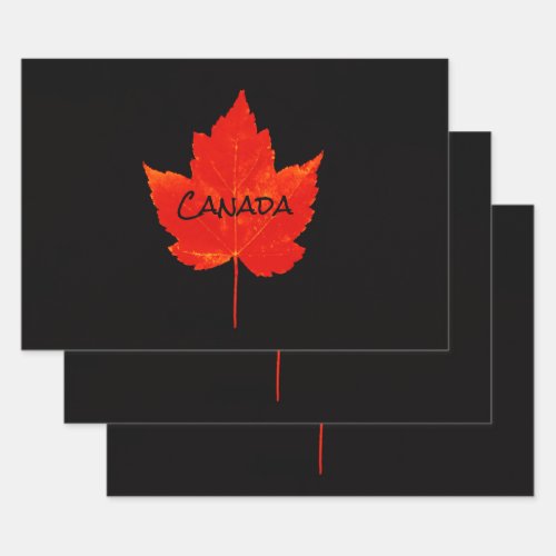 Canada Day Red Black Maple Leaf Wrapping Paper Sheets