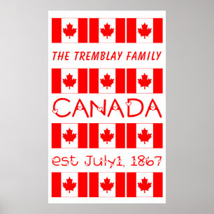 Canada Day Red Maple Leaf Pattern Canadian Flag Poster