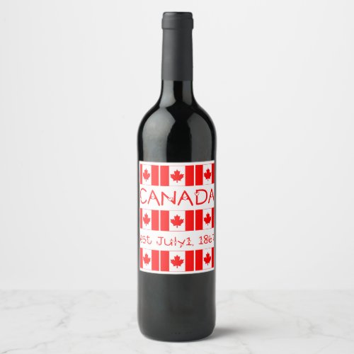 Canada Day Red Maple Leaf Pattern Canadian Flag Wine Label