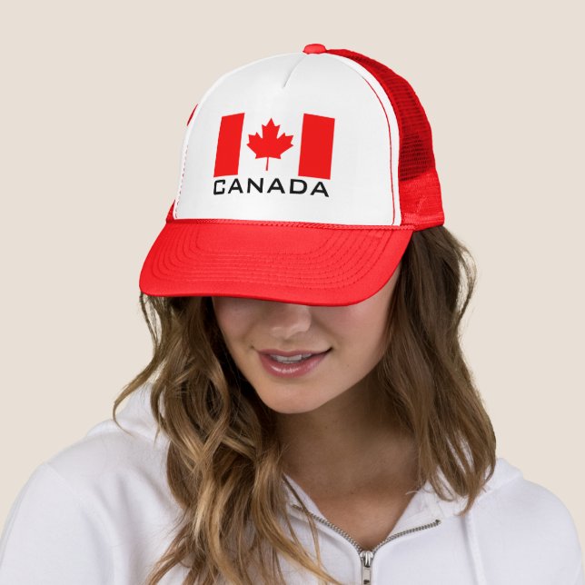 Canada Day red trucker hat with Canadian flag