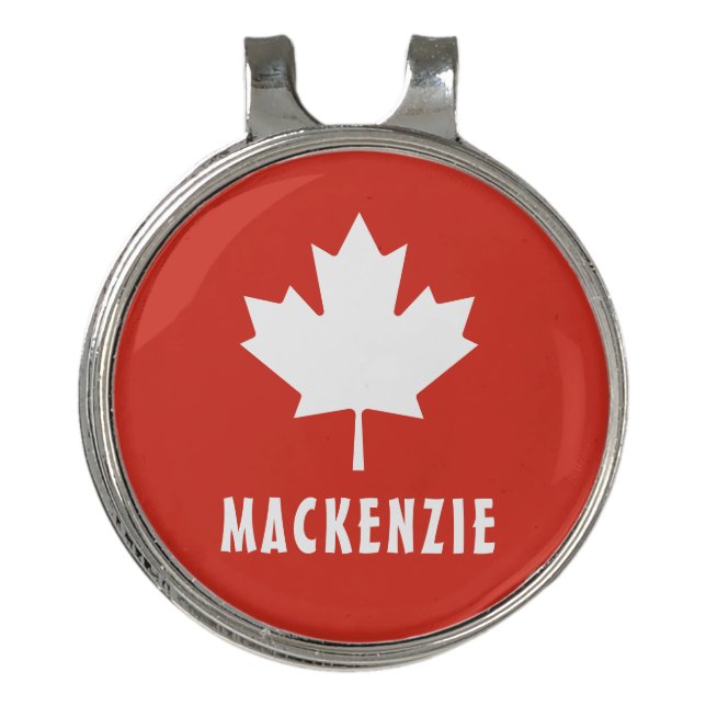 Canada Day Red White Canadian Flag Maple Leaf Name Golf Hat Clip (Front)