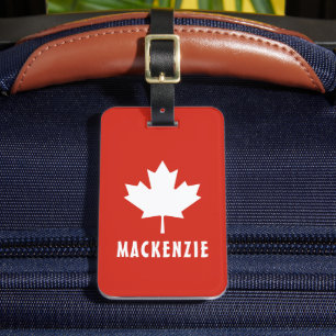 Canada Day Red White Canadian Flag Maple Leaf Name Luggage Tag