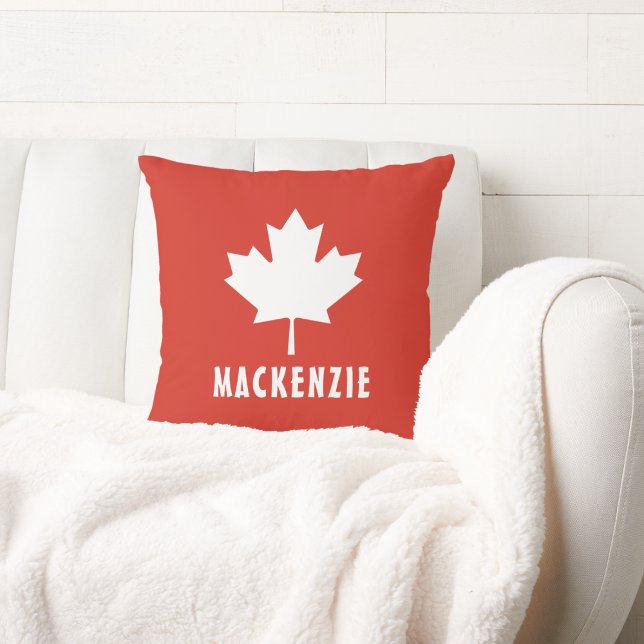 Canada Day Red White Canadian Flag Maple Leaf Name Throw Pillow (Creator Uploaded)