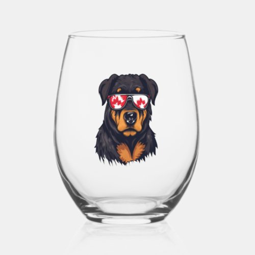 Canada Day Rottweiler Stemless Wine Glass