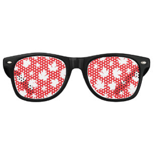 Canada Day White Maple Leaf Pattern on Red Retro Sunglasses