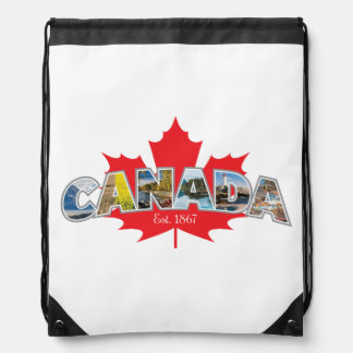 "Canada Est. 1867" With Maple Leaf Graphic Drawstring Bag