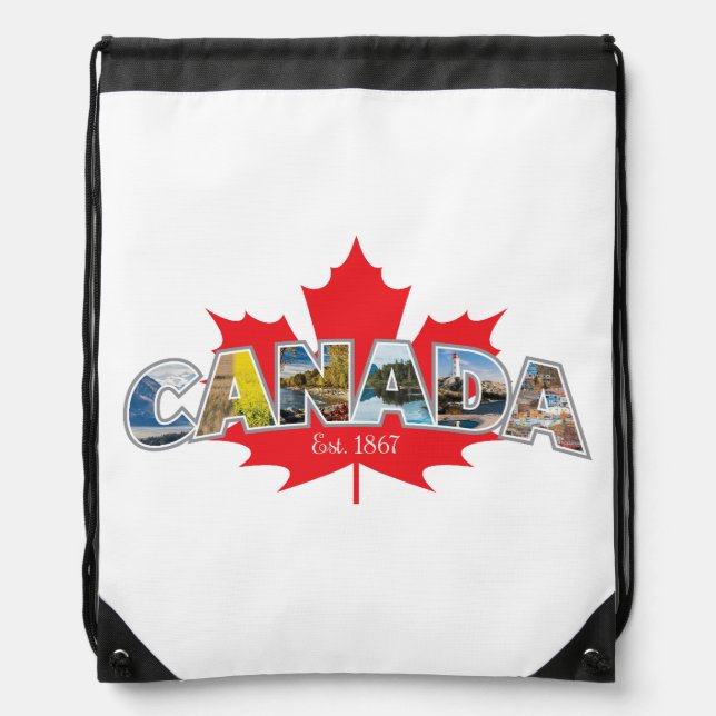 "Canada Est. 1867" With Maple Leaf Graphic Drawstring Bag (Front)
