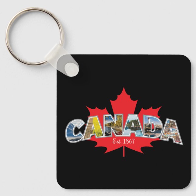 "Canada Est. 1867" With Maple Leaf Graphic Keychain (Front)