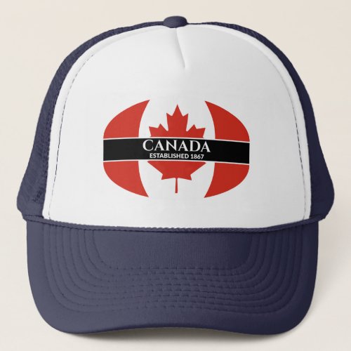 Canada Established 1867 Maple Leaf Flag White Text Trucker Hat