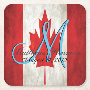 Canada Family Reunion Flag Monogram Square Paper Coaster