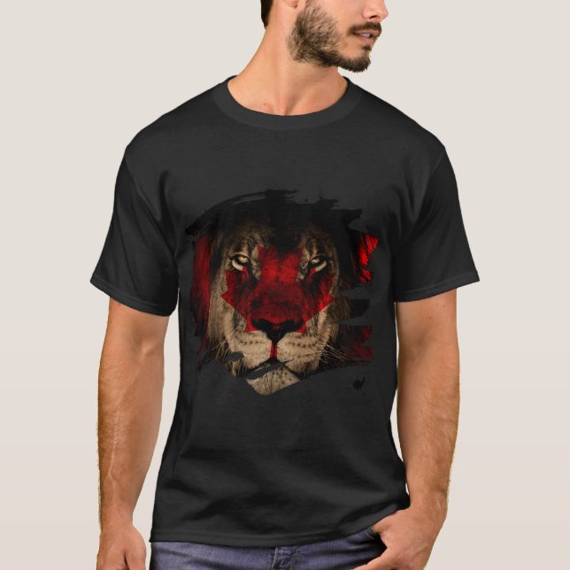 Canada Flag & African Lion Picture T-Shirt (Front)
