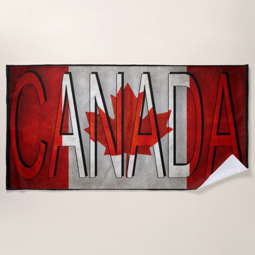 Canada Flag and LOGO Black Edges Beach Towel