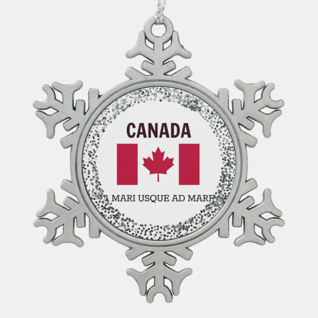 Canada Flag and Motto Snowflake Pewter Christmas Ornament (Front)