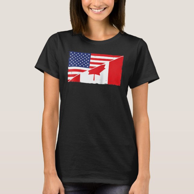 Canada Flag And Usa Flag Roots Canadian Ancestry A T-Shirt (Front)