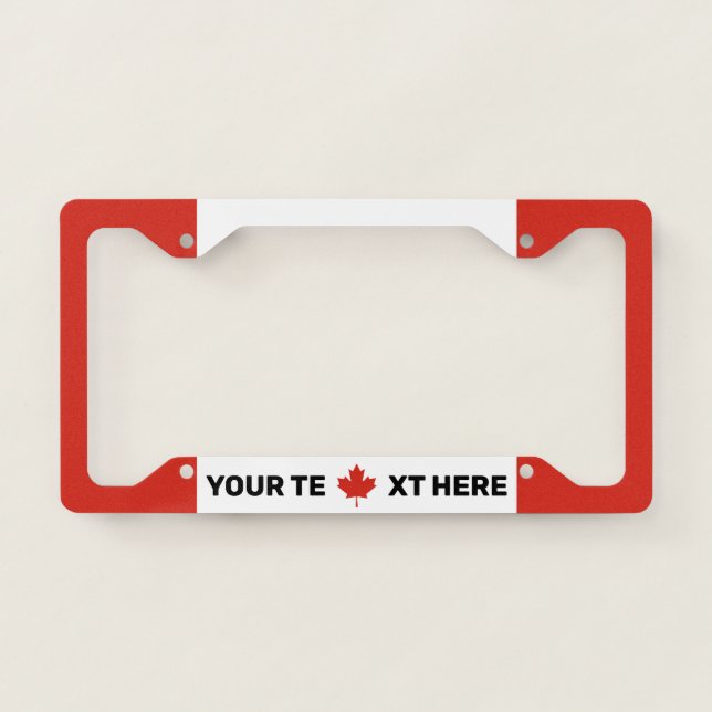Canada Flag Black Text Personalized License Plate Frame (Front)