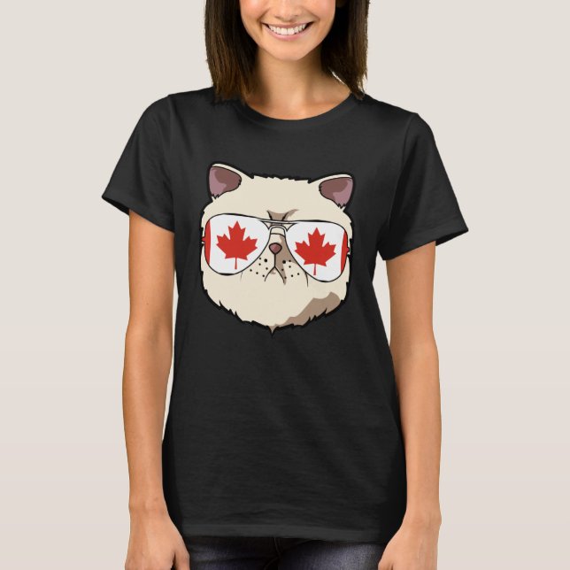 Canada Flag Canadian Exotic Shorthaire Cat Sunglas T-Shirt (Front)