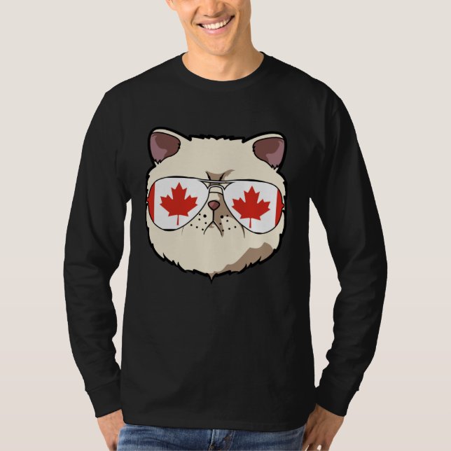 Canada Flag Canadian Exotic Shorthaire Cat Sunglas T-Shirt (Front)