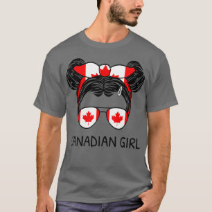 Canada Flag Canadian Girl With Messy Buns I T-Shirt